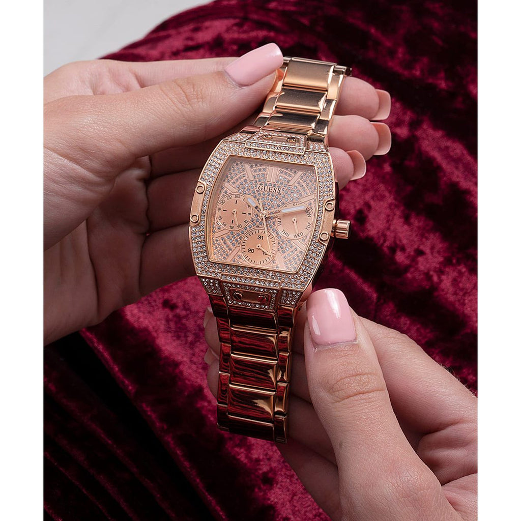 Guess Raven Diamonds Rose Gold Dial Rose Gold Steel Strap Watch for Women - GW0104L3 Buy Now By Guess
