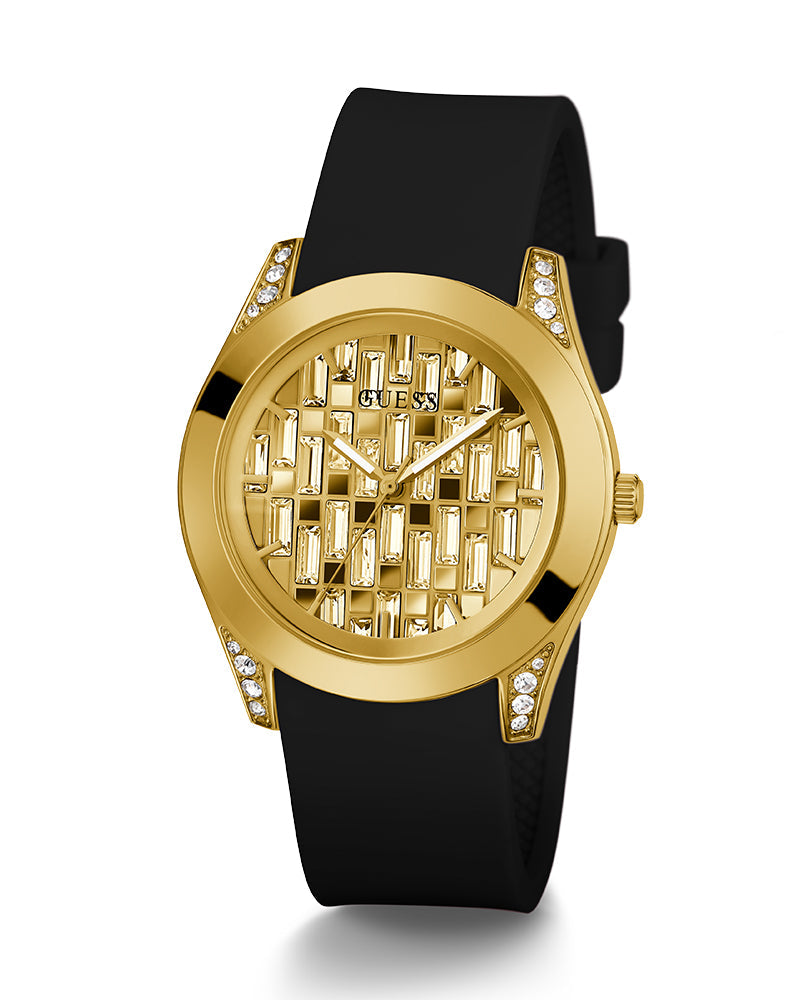 Guess Clarity Gold Dial Black Silicone Strap Watch for Women - GW0109L1 Buy Now By Guess