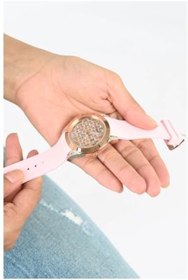 Guess Clarity Gold Dial Pink Silicone Strap Watch for Women - GW0109L2 Buy Now By Guess