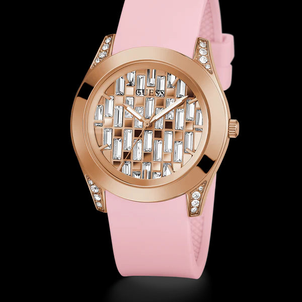 Guess Clarity Gold Dial Pink Silicone Strap Watch for Women - GW0109L2 Buy Now By Guess