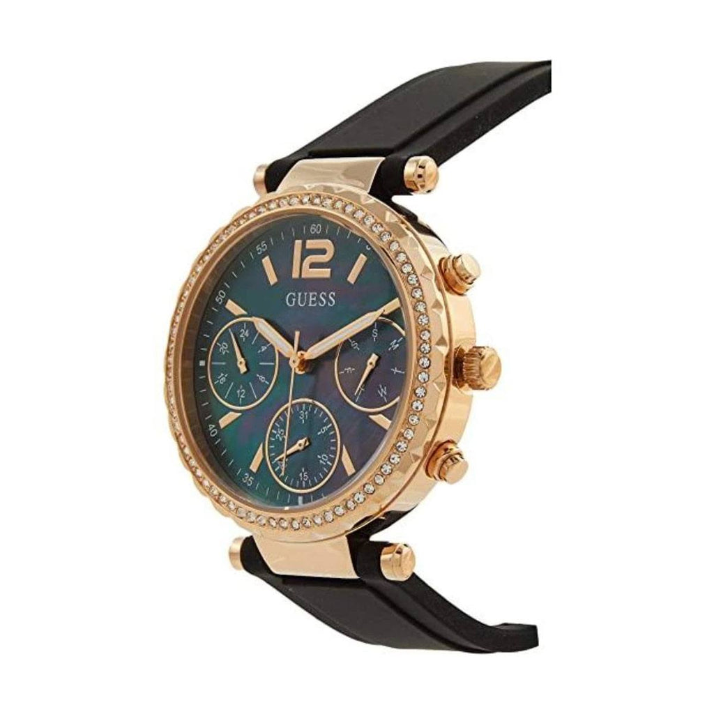 Guess Solstice Diamonds Black Mother of Pearl Dial Black Rubber Strap Watch for Women - GW0113L2 Buy Now By Guess
