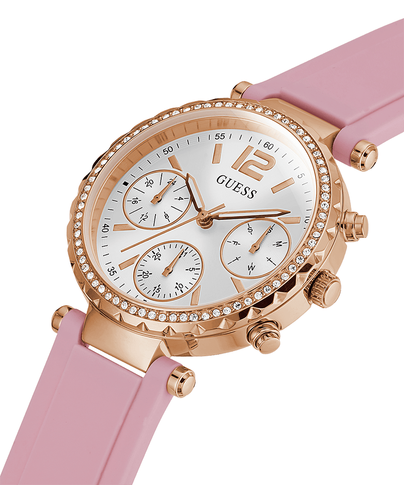 Guess Solstice Diamonds White Dial Pink Rubber Strap Watch For Women - GW0113L4 Buy Now By Guess