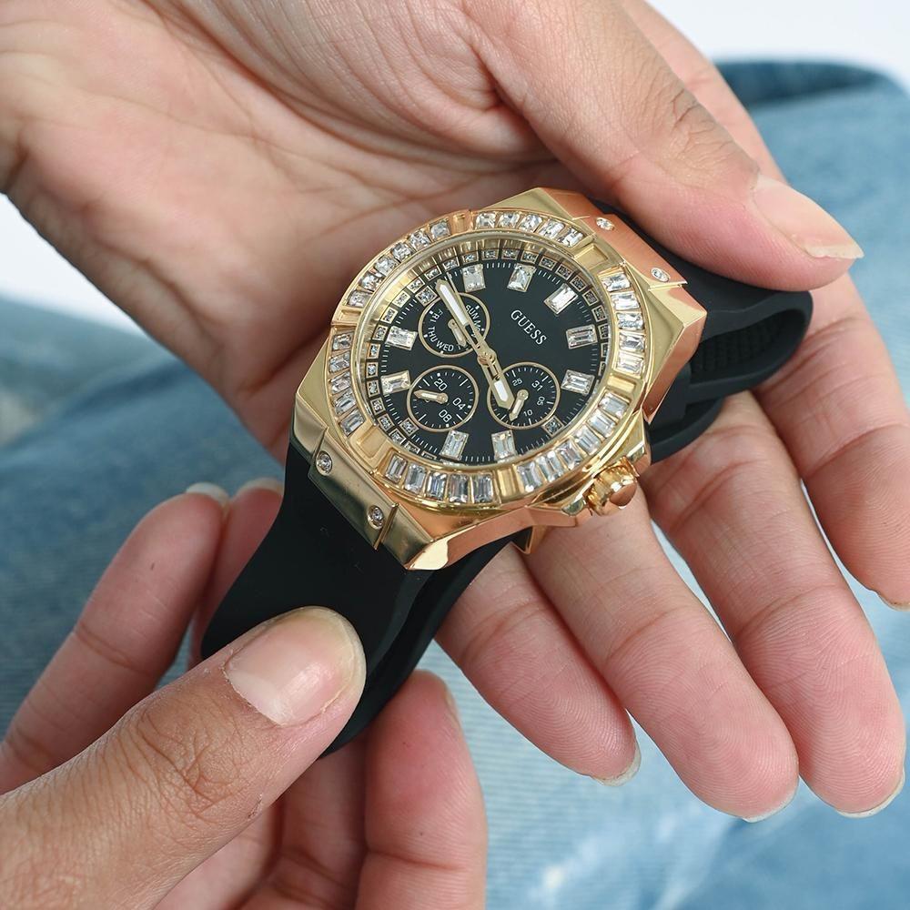 Guess Zeus Chronograph Diamonds Black Dial Black Silicone Strap Watch For Men - GW0208G2 Buy Now By Guess