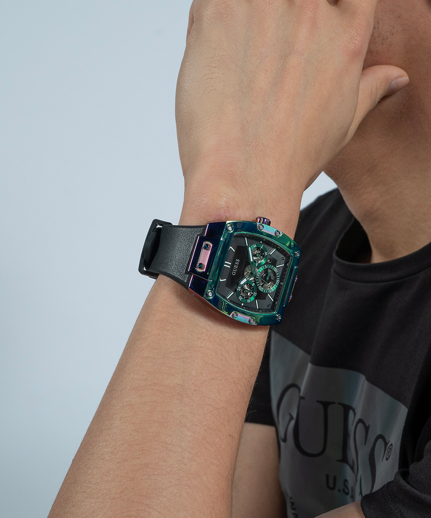 Guess Phoenix Multifunction Black Dial Black Rubber Strap Watch for Men - GW0202G5 Buy Now By Guess