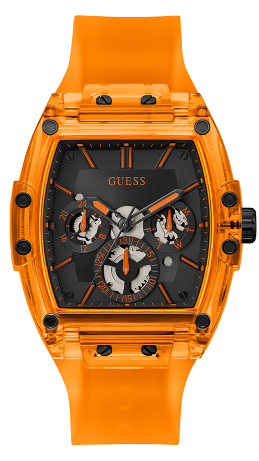 Guess Phoenix Multifunction Black Dial Orange Rubber Strap Watch For Men - GW0203G10 Buy Now By Guess