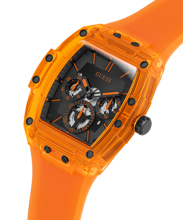 Guess Phoenix Multifunction Black Dial Orange Rubber Strap Watch For Men - GW0203G10 Buy Now By Guess