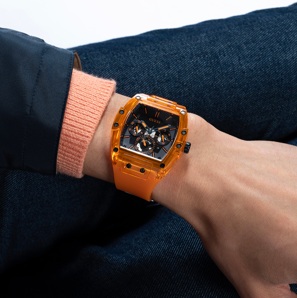 Guess Phoenix Multifunction Black Dial Orange Rubber Strap Watch For Men - GW0203G10 Buy Now By Guess