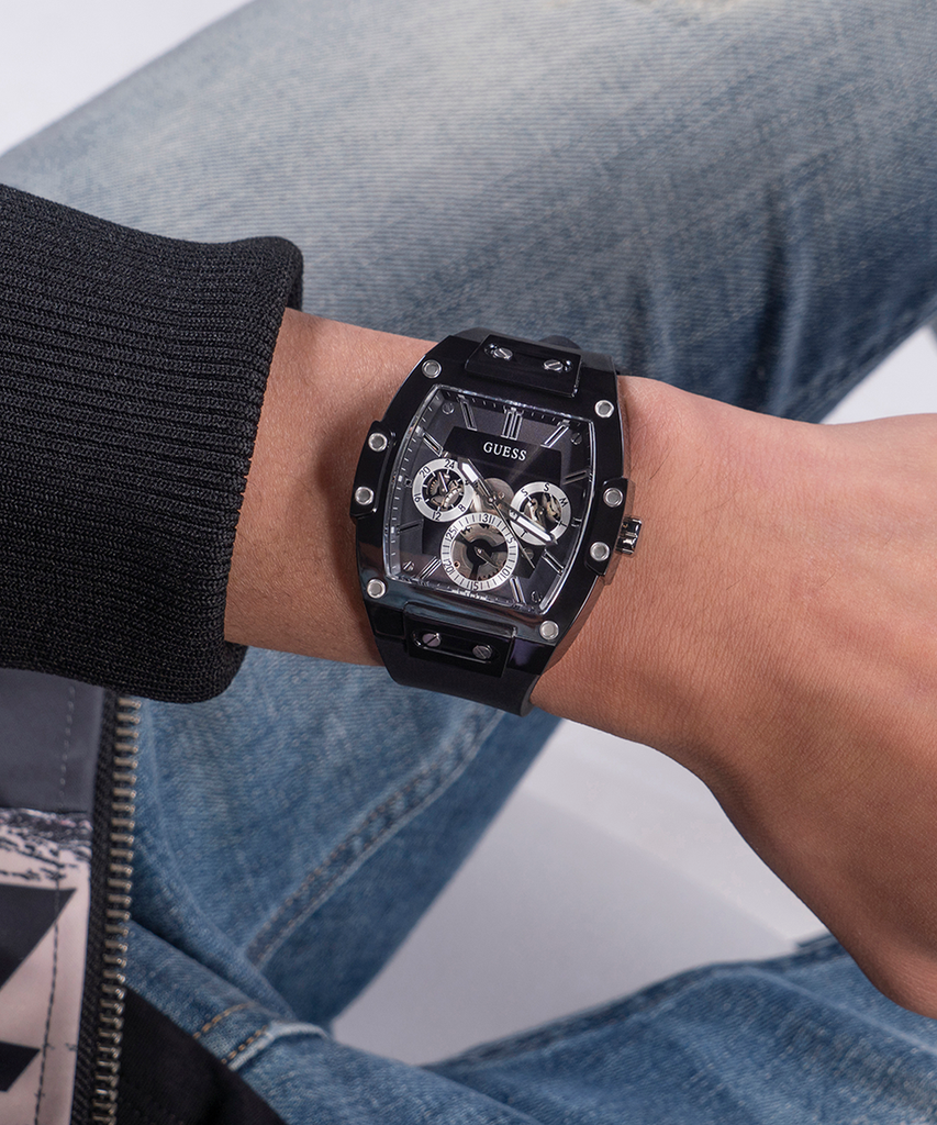 Guess Phoenix Multifunction Black Dial Black Rubber Strap Watch for Men - GW0203G3 Buy Now By Guess