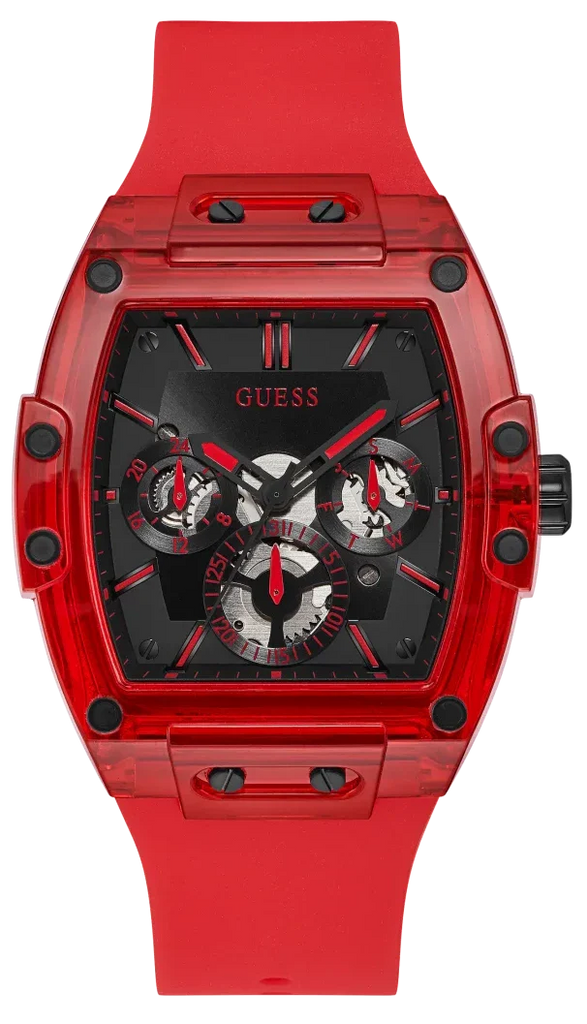Guess Phoenix Multifunction Black Dial Red Rubber Strap Watch for Men - GW0203G5 Buy Now By Guess