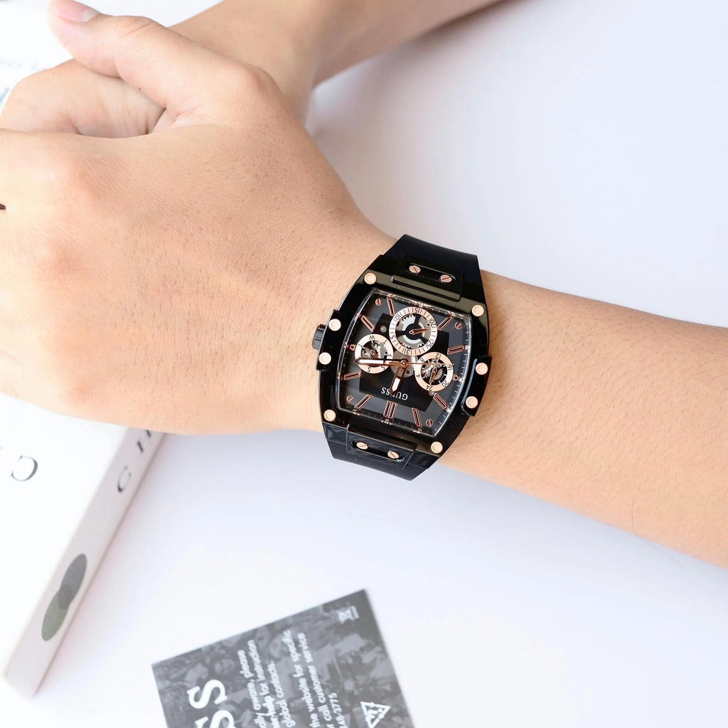 Guess Phoenix Multifunction Black Dial Black Silicone Strap Watch For Men - GW0203G8 Buy Now By Guess