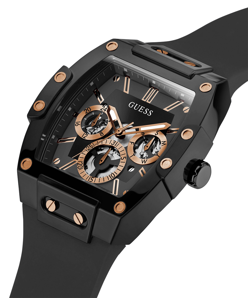 Guess Phoenix Multifunction Black Dial Black Silicone Strap Watch For Men - GW0203G8 Buy Now By Guess