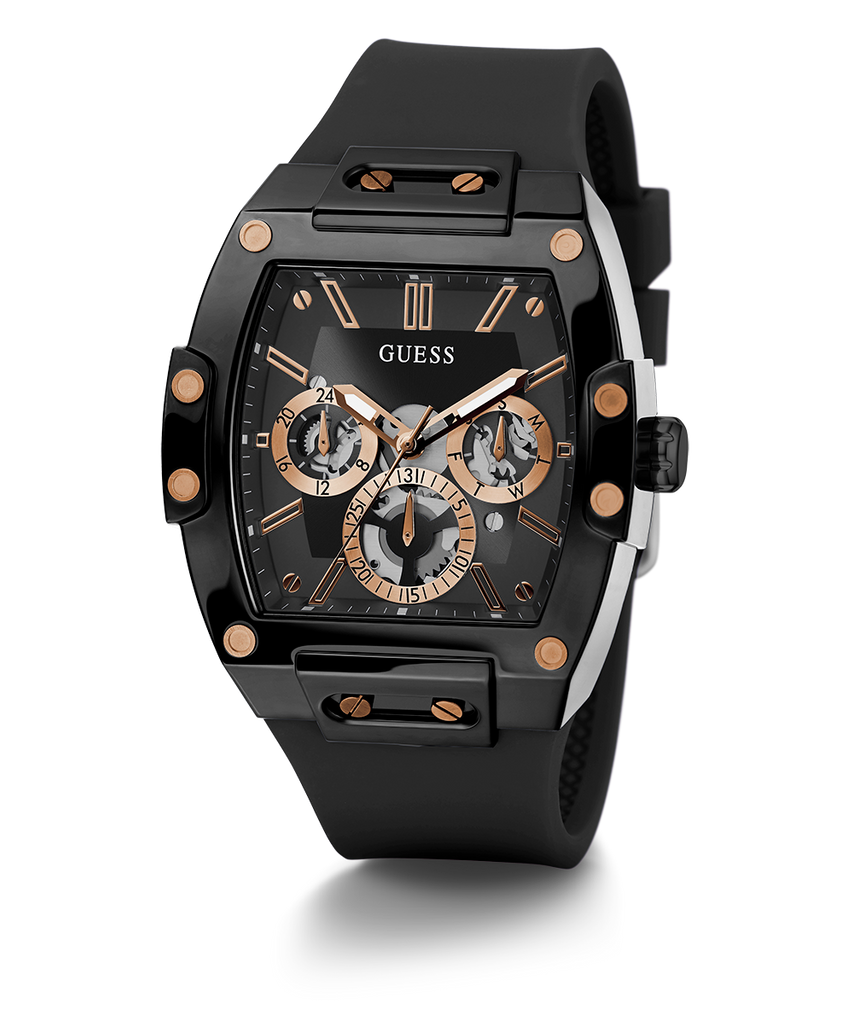 Guess Phoenix Multifunction Black Dial Black Silicone Strap Watch For Men - GW0203G8 Buy Now By Guess
