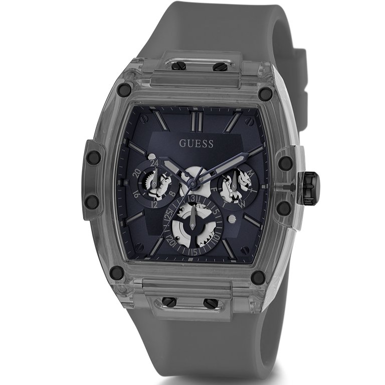 Guess Phoenix Multifunction Black Dial Grey Silicone Strap Watch For Men - GW0203G9 Buy Now By Guess
