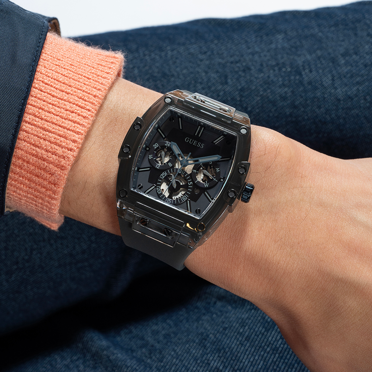 Guess Phoenix Multifunction Black Dial Grey Silicone Strap Watch For Men - GW0203G9 Buy Now By Guess