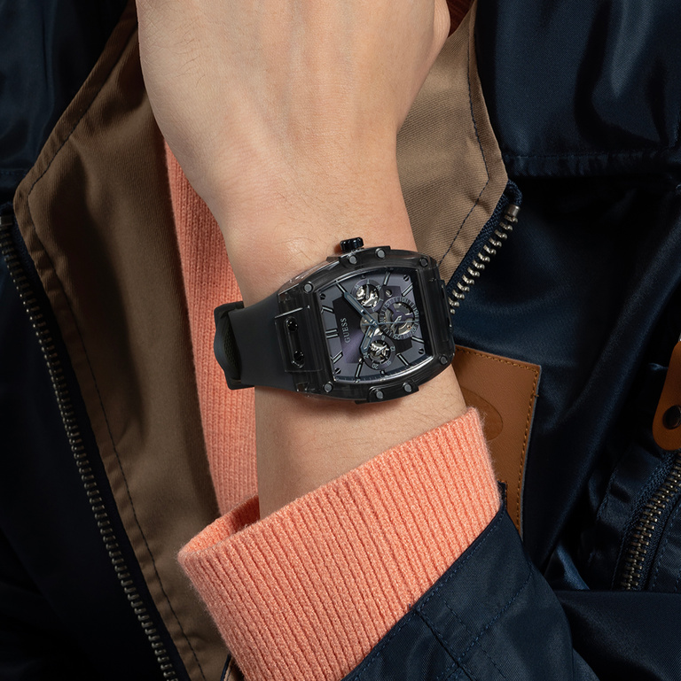 Guess Phoenix Multifunction Black Dial Grey Silicone Strap Watch For Men - GW0203G9 Buy Now By Guess