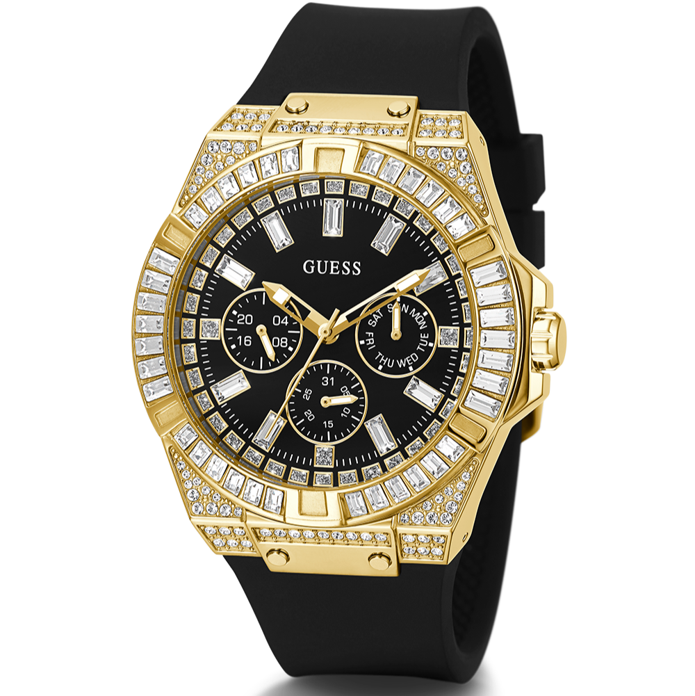 Guess Zeus Chronograph Diamonds Black Dial Black Silicone Strap Watch For Men - GW0208G2 Buy Now By Guess