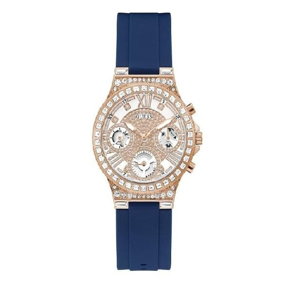 Guess Moonlight Diamonds White Dial Blue Rubber Strap Watch for Women - GW0257L3 Buy Now By Guess