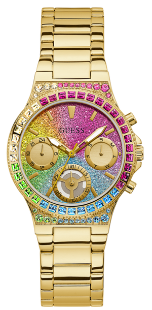 Guess Sugarrush Quartz Multicolor Dial Gold Steel Strap Watch For Women - GW0258L1 Buy Now By Guess