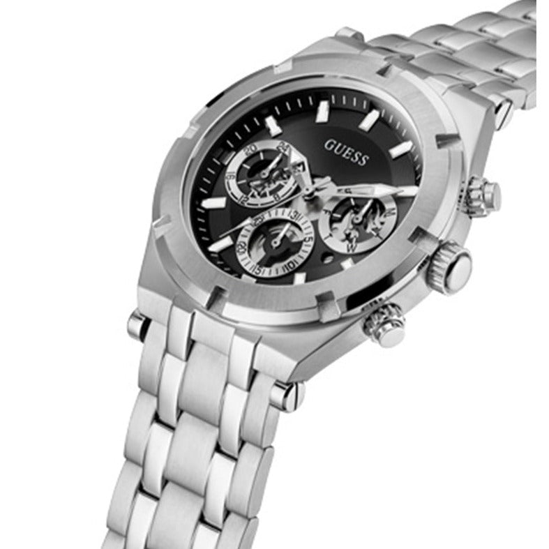 Guess Continental Black Dial Silver Steel Strap Watch for Men - GW0260G1 Buy Now By Guess