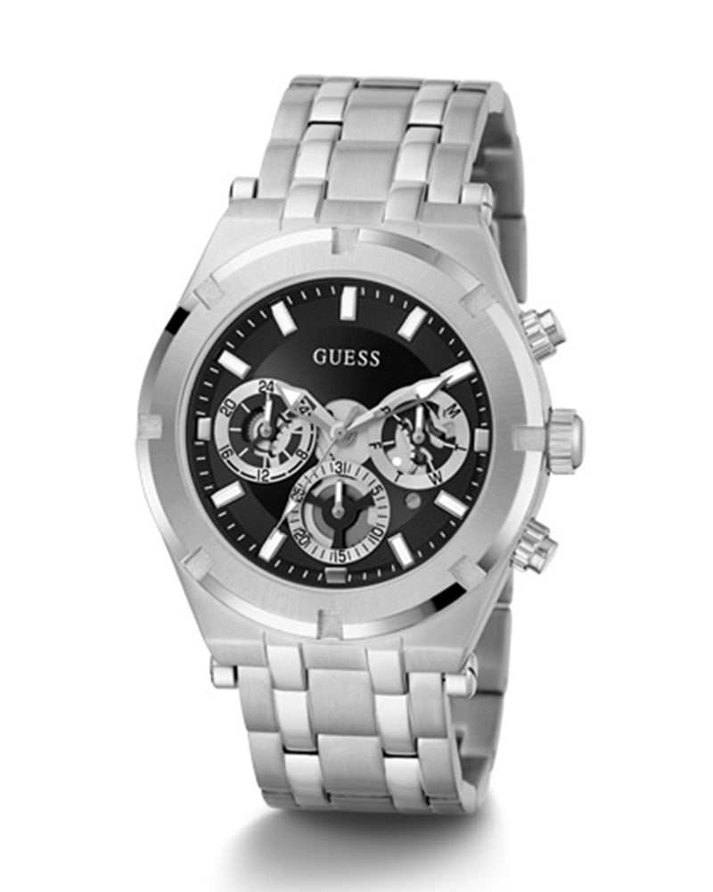 Guess Continental Black Dial Silver Steel Strap Watch for Men - GW0260G1 Buy Now By Guess