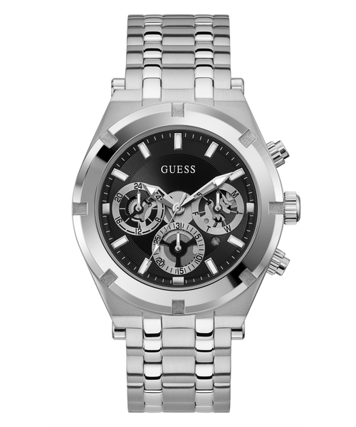 Guess Continental Black Dial Silver Steel Strap Watch for Men - GW0260G1 Buy Now By Guess