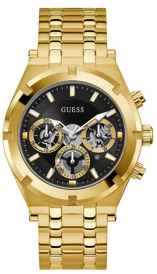 Guess Continental Black Dial Gold Steel Strap Watch for Men - GW0260G2 Buy Now By Guess