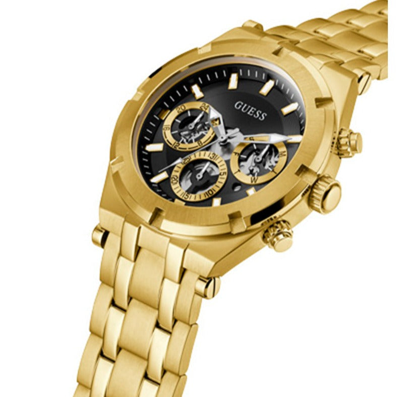 Guess Continental Black Dial Gold Steel Strap Watch for Men - GW0260G2 Buy Now By Guess