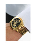 Guess Continental Black Dial Gold Steel Strap Watch for Men - GW0260G2 Buy Now By Guess