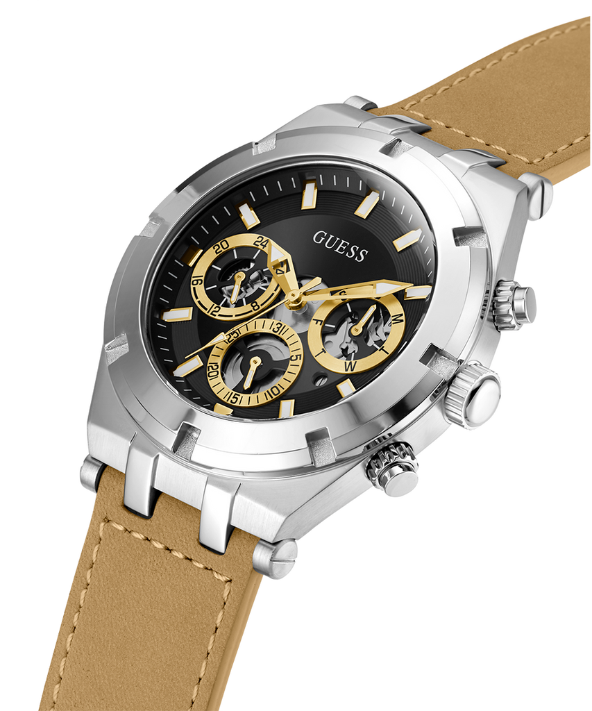 Guess Continental Multifunction Black Dial Brown Leather Strap Watch for Men - GW0262G1 Buy Now By Guess