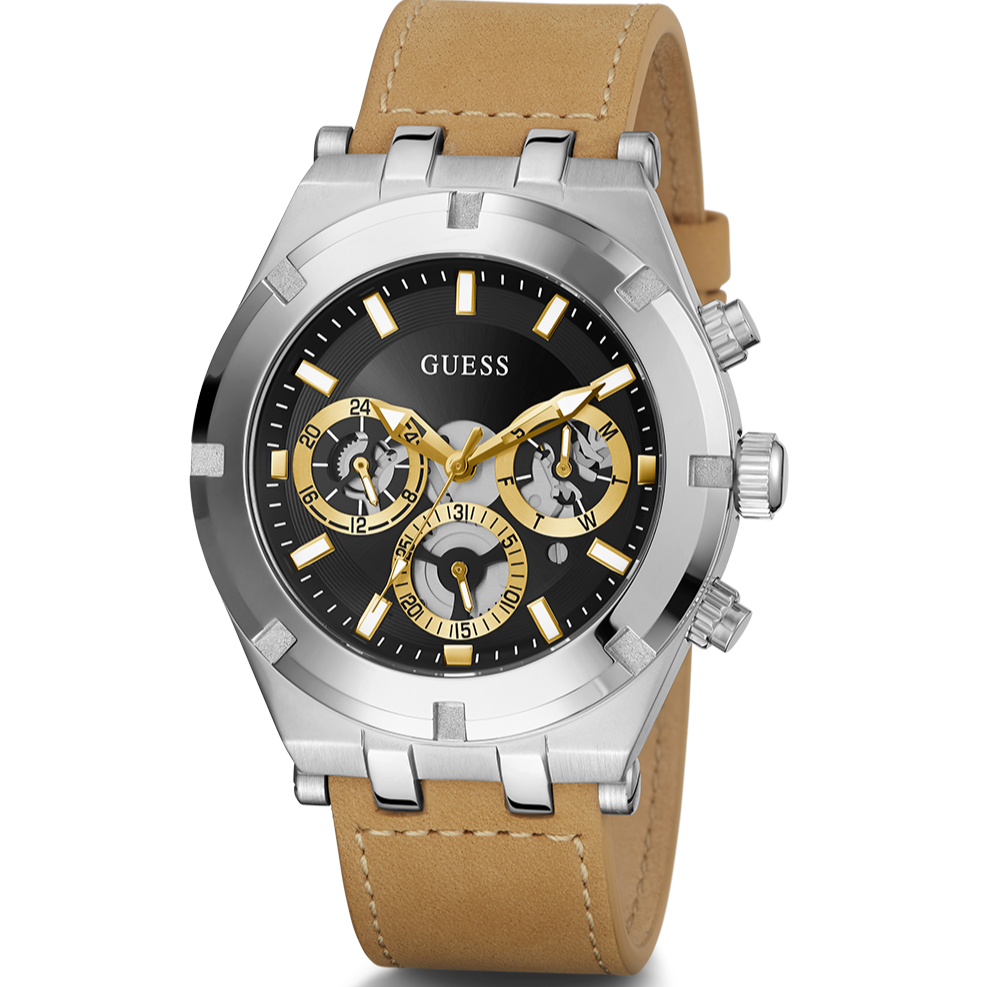 Guess Continental Multifunction Black Dial Brown Leather Strap Watch for Men - GW0262G1 Buy Now By Guess