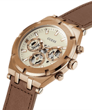 Guess Analog Multifunction White Dial Brown Leather Strap Watch for Men - GW0262G3 Buy Now By Guess