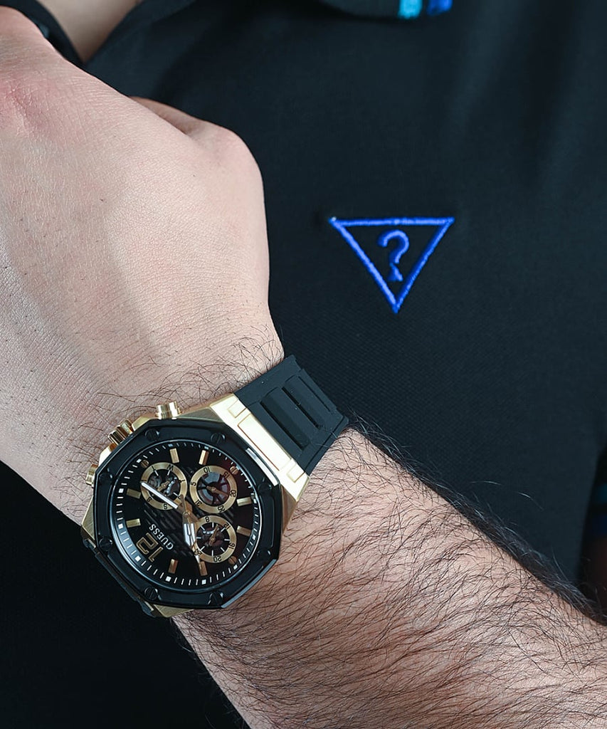 Guess Momentum Black Dial Black Rubber Strap Watch for Men - GW0263G1