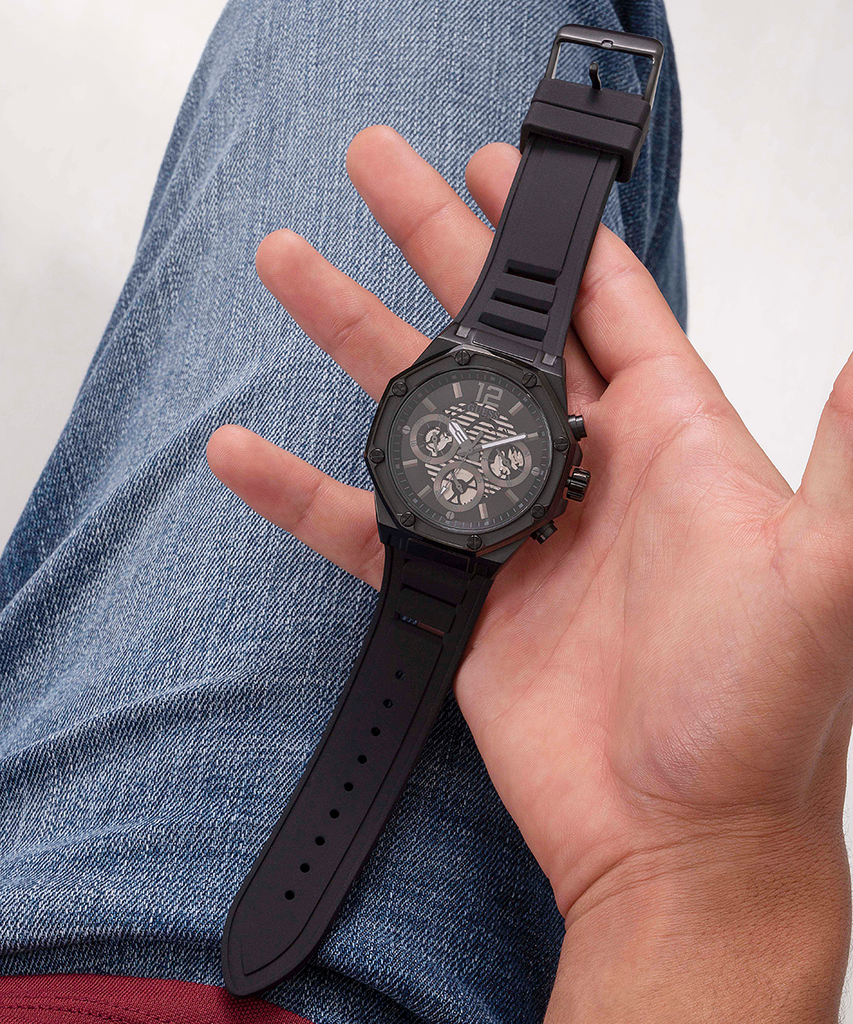 Guess Momentum Black Dial Black Rubber Strap Watch for Men - GW0263G4 Buy Now By Guess