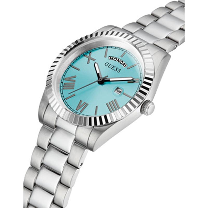 Guess Connoisseur Turquoise Dial Silver Steel Strap Watch for Men - GW0265G11 Buy Now By Guess