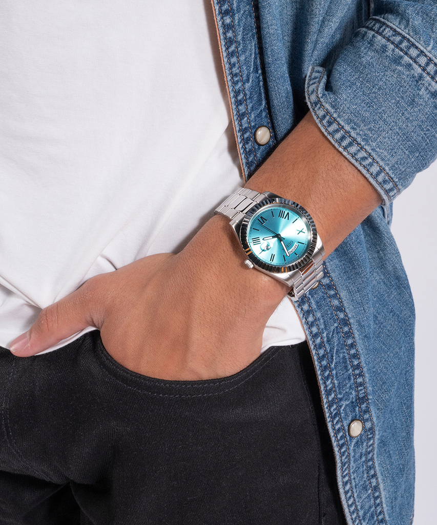 Guess Connoisseur Turquoise Dial Silver Steel Strap Watch for Men - GW0265G11 Buy Now By Guess