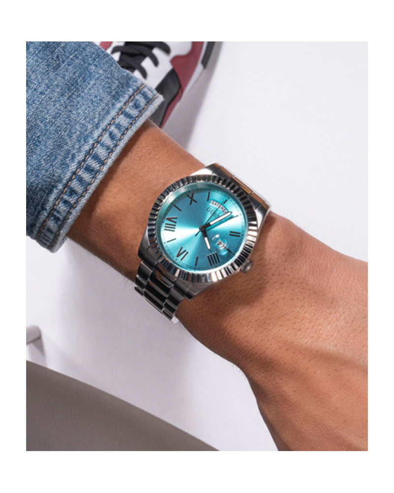 Guess Connoisseur Turquoise Dial Silver Steel Strap Watch for Men - GW0265G11 Buy Now By Guess