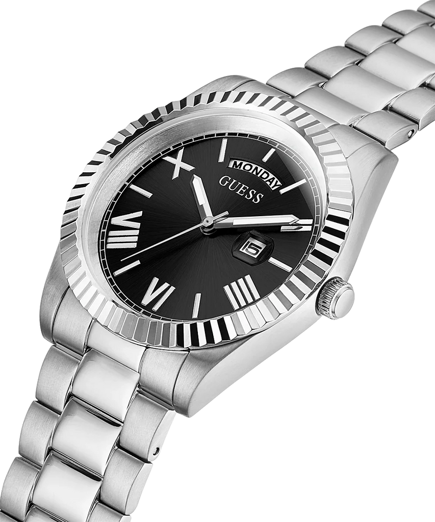 Guess Connoisseur Black Dial Silver Steel Strap Watch for Men - GW0265G1 Buy Now By Guess