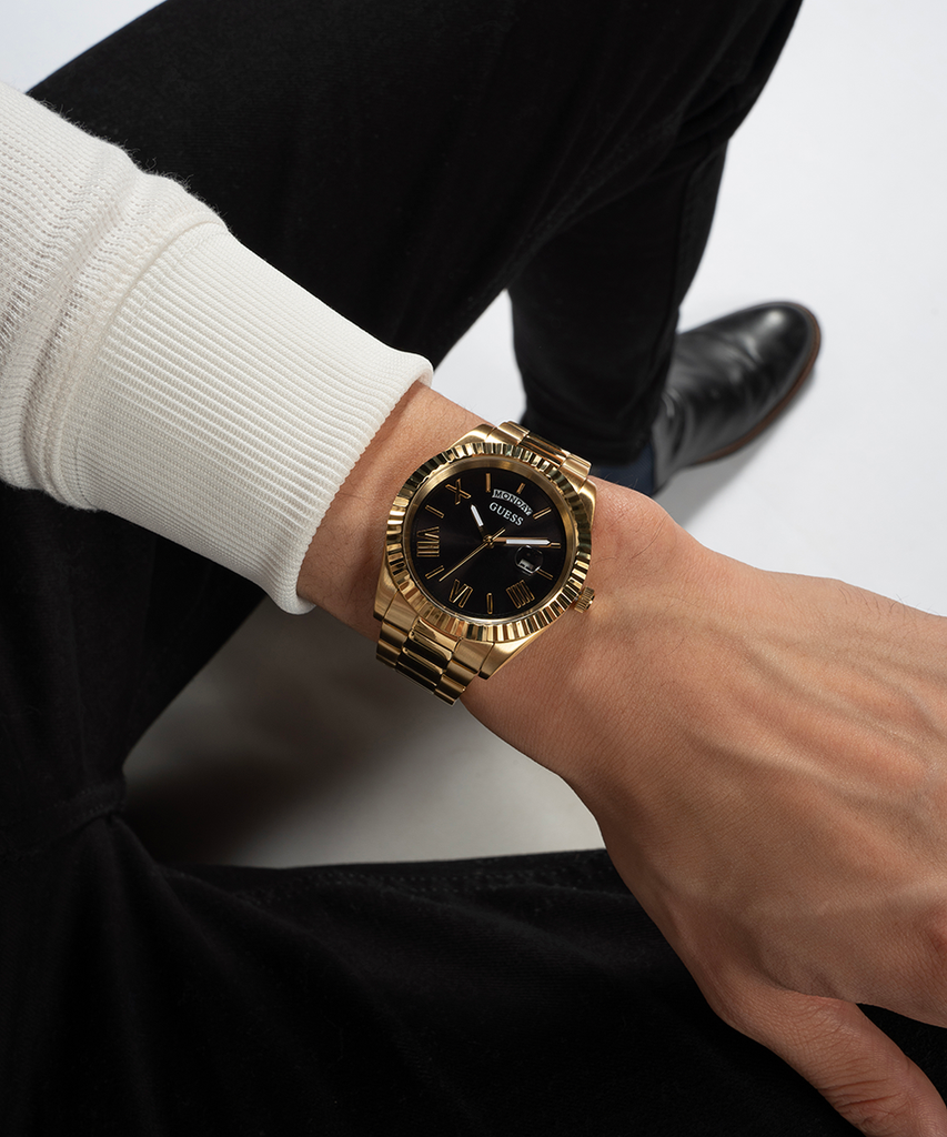 Guess Connoisseur Black Dial Gold Steel Strap Watch for Men - GW0265G3 Buy Now By Guess