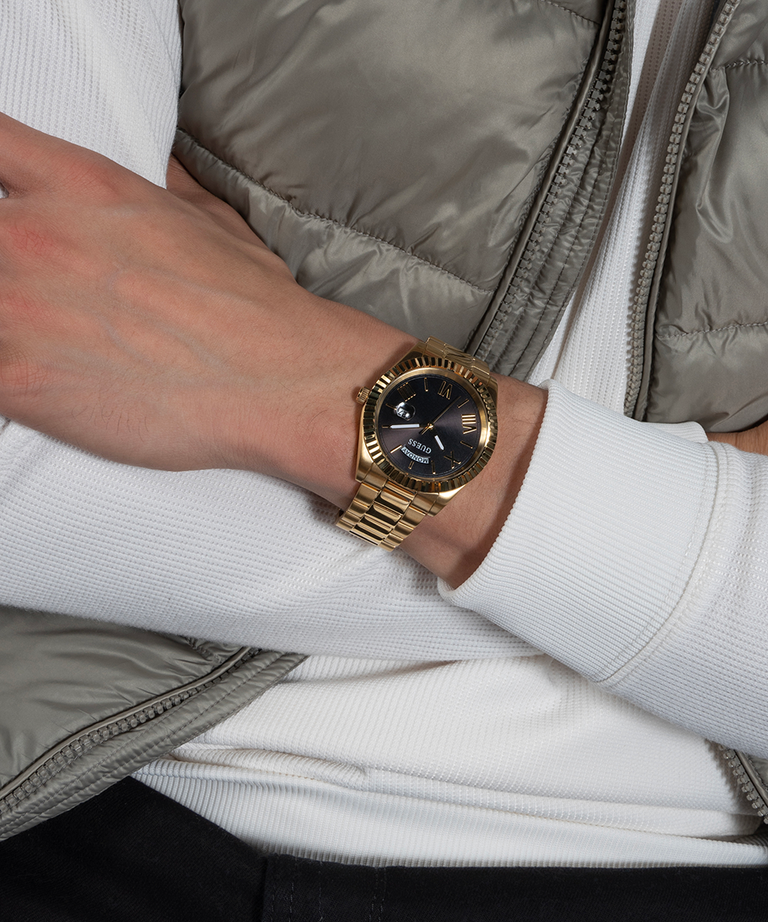 Guess Connoisseur Black Dial Gold Steel Strap Watch for Men - GW0265G3 Buy Now By Guess