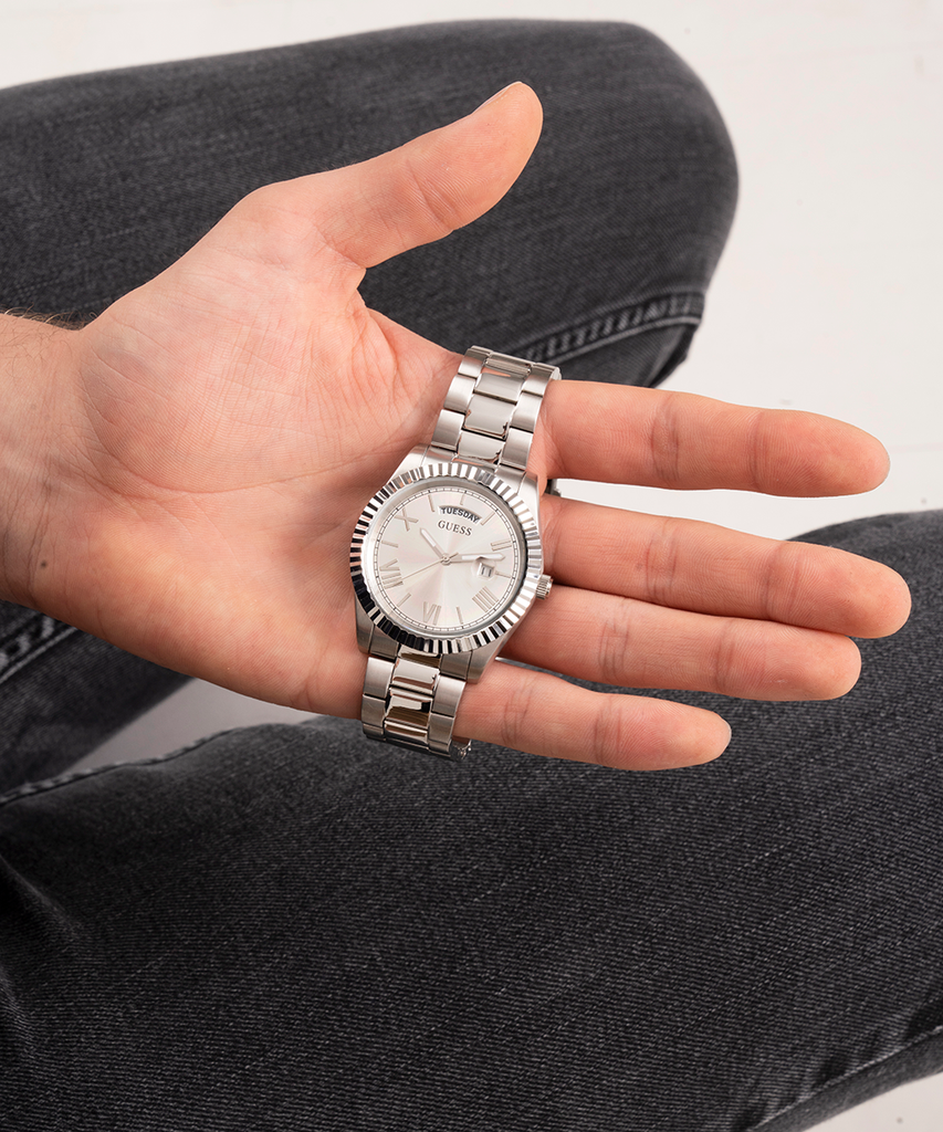 Guess Connoisseur Silver Dial Silver Steel Strap Watch for Men - GW0265G6 Buy Now By Guess