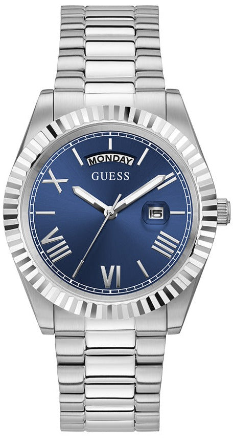 Guess Connoisseur Blue Dial Silver Steel Strap Watch for Men - GW0265G7 Buy Now By Guess