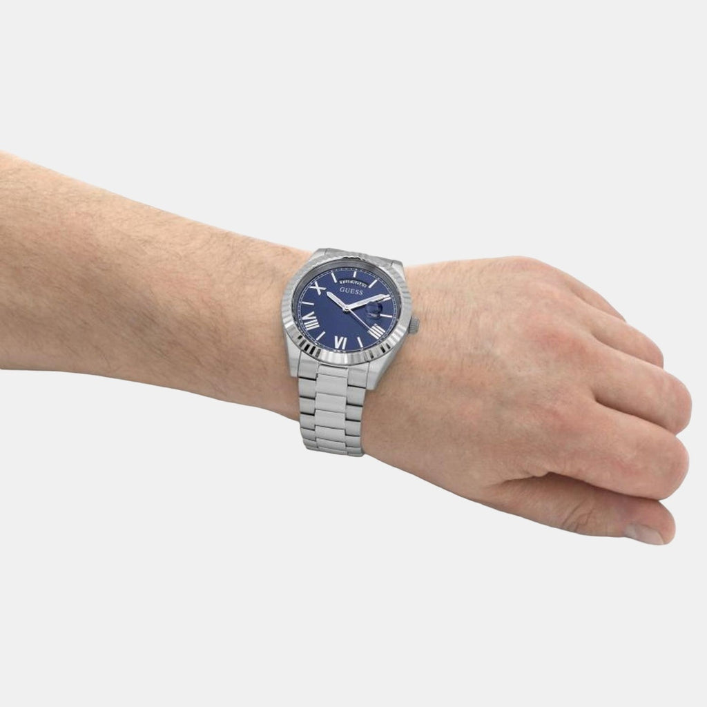 Guess Connoisseur Blue Dial Silver Steel Strap Watch for Men - GW0265G7 Buy Now By Guess