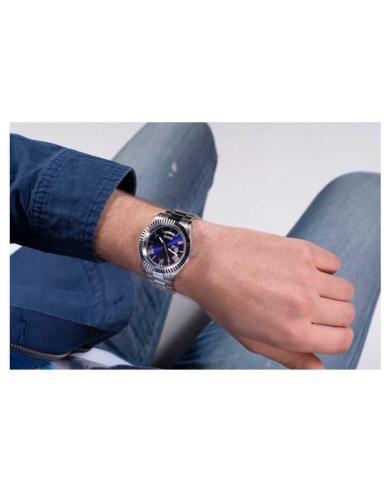 Guess Connoisseur Blue Dial Silver Steel Strap Watch for Men - GW0265G7 Buy Now By Guess