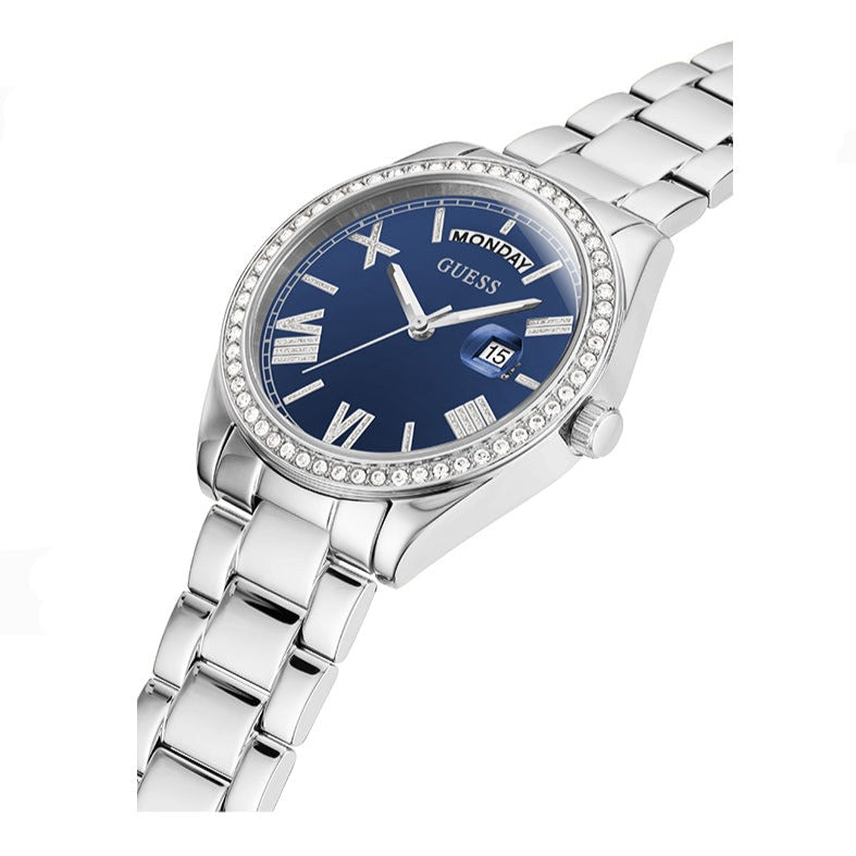 Guess Luna Diamonds Blue Dial Silver Steel Strap Watch for Women - GW0307L1 Buy Now By Guess