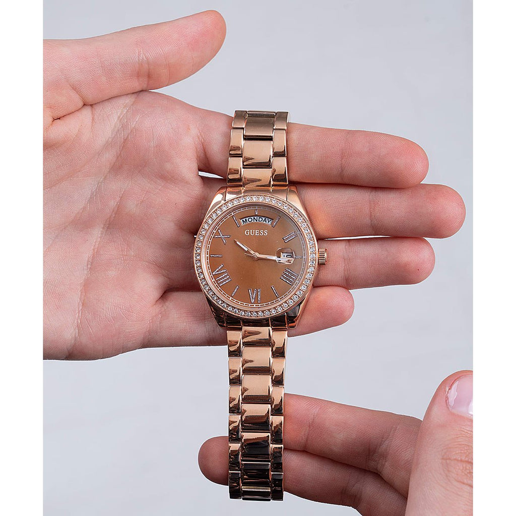 Guess Luna Diamonds Rose Gold Dial Rose Gold Steel Strap Watch for Women - GW0307L3 Buy Now By Guess