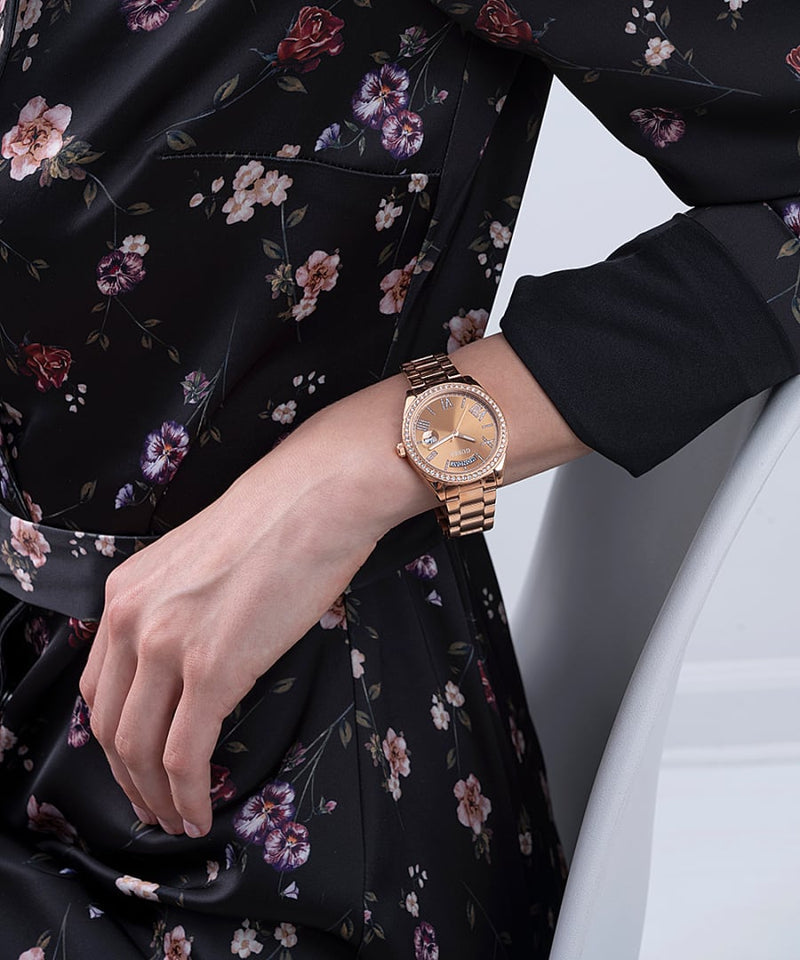 Guess Luna Diamonds Rose Gold Dial Rose Gold Steel Strap Watch for Women - GW0307L3 Buy Now By Guess