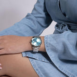 Guess Luna Quartz Blue Dial Silver Steel Strap Watch For Women - GW0308L4 Buy Now By Guess