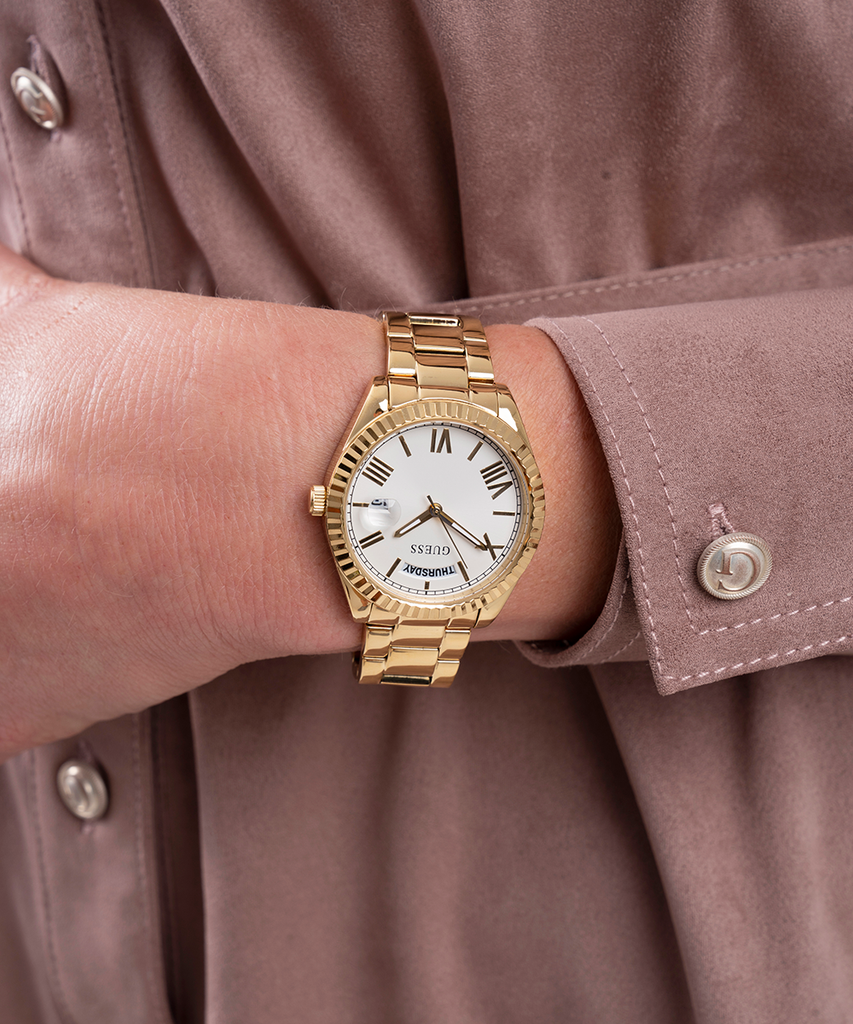 Guess Luna White Dial Gold Steel Strap Watch for Women - GW0308L2 Buy Now By Guess