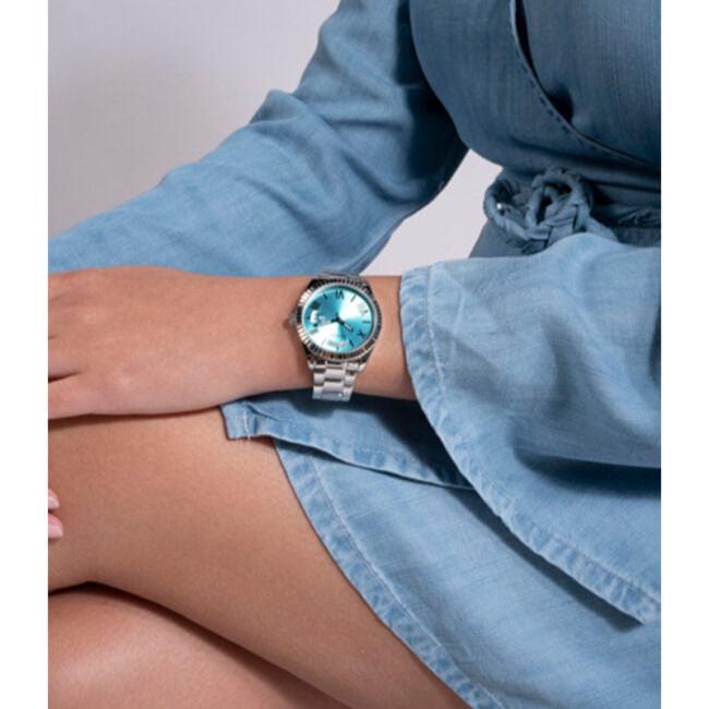 Guess Luna Quartz Blue Dial Silver Steel Strap Watch For Women - GW0308L4 Buy Now By Guess