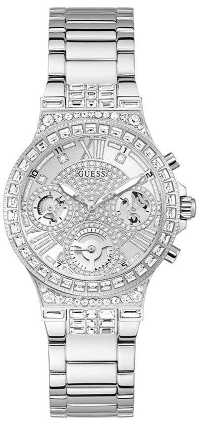Guess Moonlight Multi Function Diamonds Silver Dial Silver Steel Strap Watch for Women - GW0320L1 Buy Now By Guess